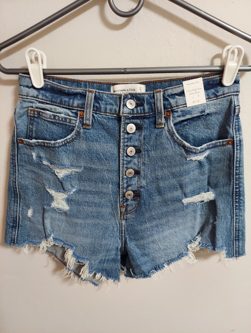 Abercrombie & Fitch Light Blue Distressed High-Rise Denim Shorts